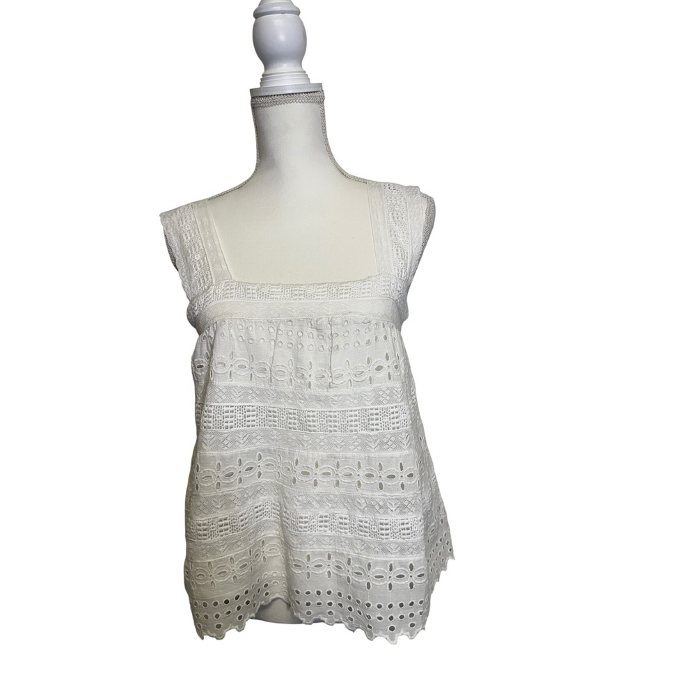Lucky Brand Women's‎ White Lace Scalloped Tank Top 100% Cotton Size XS